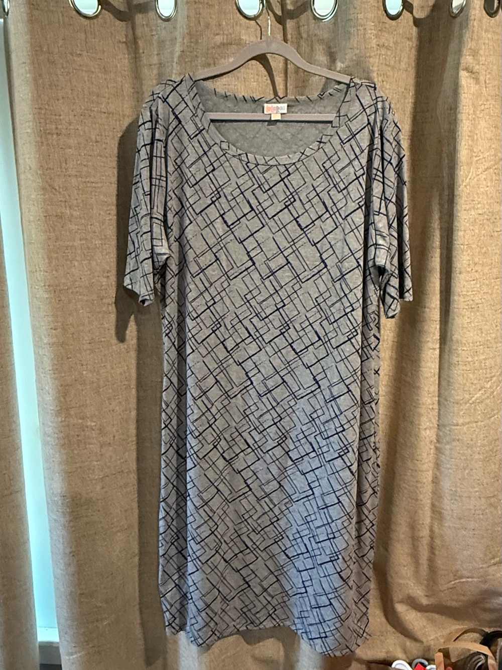 LuLaRoe Grey with Navy Geometric Lines Julia Midi Dress